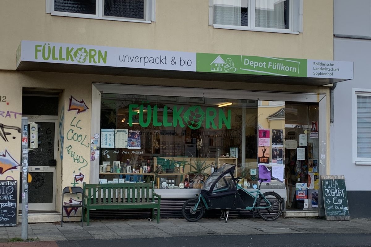 Unverpacktladen Füllkorn mit davor parkendem Lastenrad