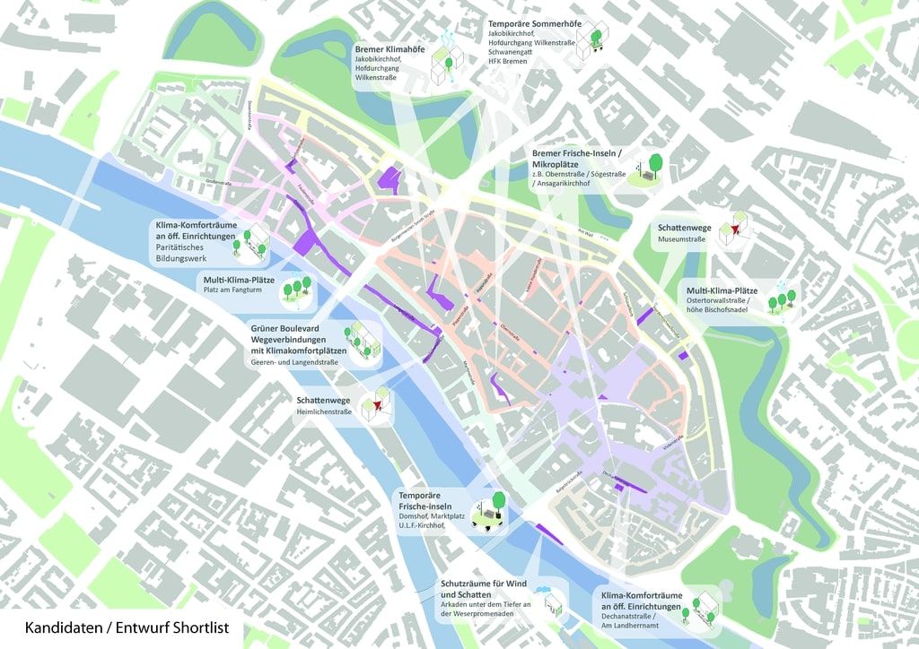 Zwölf „Kandidaten“ der Shortlist, die sich besonders gut für einen Umbau zum klimaangepassten Ort eignen